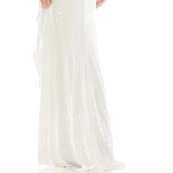 MAC DUGGAL SEQUIN WRAP THIGH SLIT EVENING WHITE GOWN SZ 4